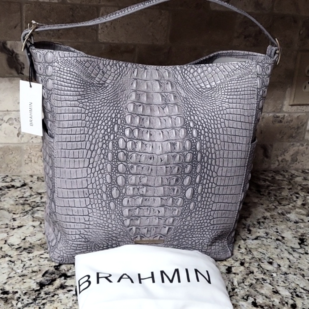 Brahmin Parin Grey Tetra Tote Bucket Bag